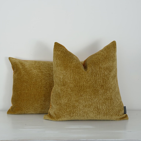 Honey Amber Velvet Pillow Cover: Decorative Chenille Lumbar Cushion