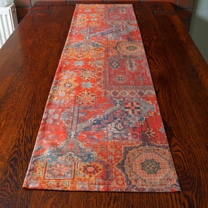 Cotton Oriental Style Table Runner Black and Terracotta l Turkish pattern l Vintage Country Boho Tablecloth l Kitchen Cover Party Cloth