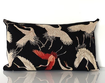 Japanse stijl met vogelpatroon kussenhoes 50x30cm wit en terracotta kleur Crane Gobelin Premium 20x16" zwart fluweel