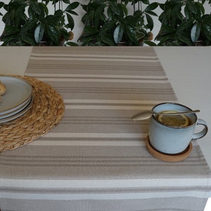Linen Look Striped Table Runner 16,50" width Scandinavian color Beige Cream or Linen Cotton  42cm width