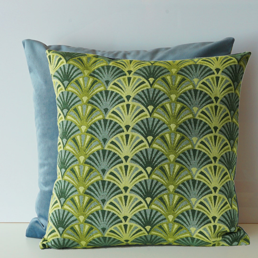 Art Deco Cushion Cover 45x45cm, Blue Velvet Pillow 18x18, Geometric