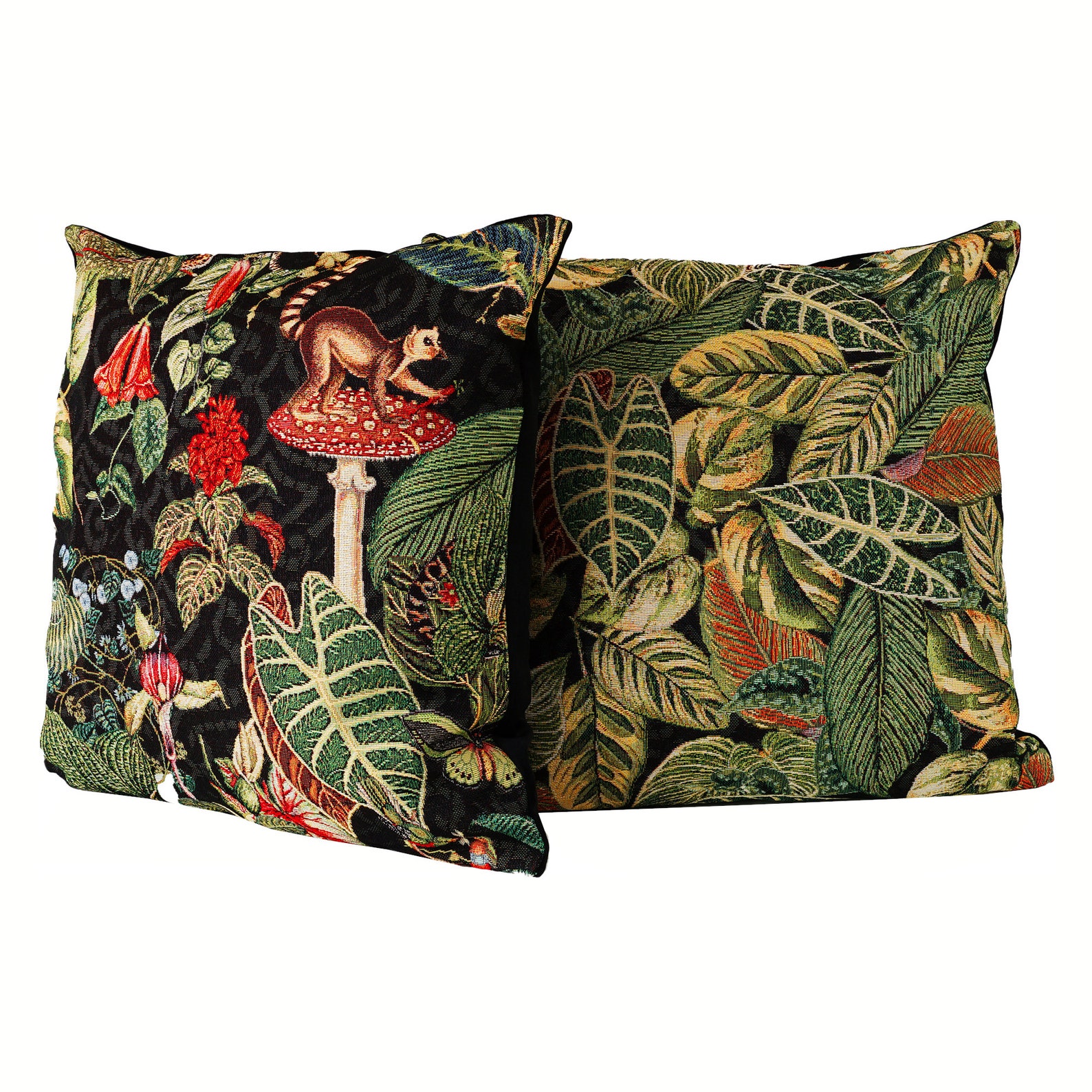 Green Floral Cushion Cover 45x45cm Black Velvet Pillow Etsy