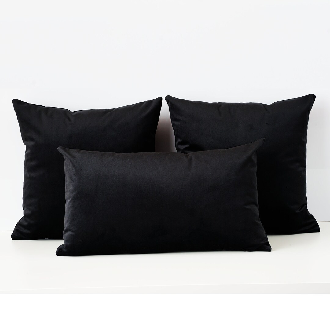 Black Velvet Cushion Cover 50x50cm, Hidden Zipper, Decorative Velvet