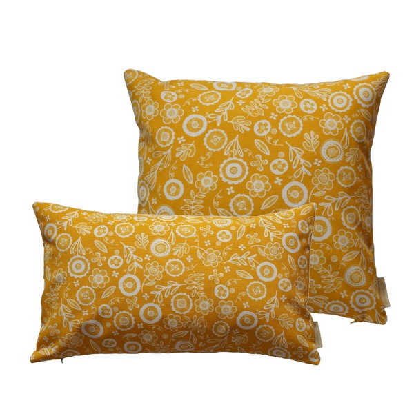 Housse de coussin en coton floral folk scandinave 30x50cm, oreiller blanc jaune 18x18", oreillers Linnenlook, carrés de lin