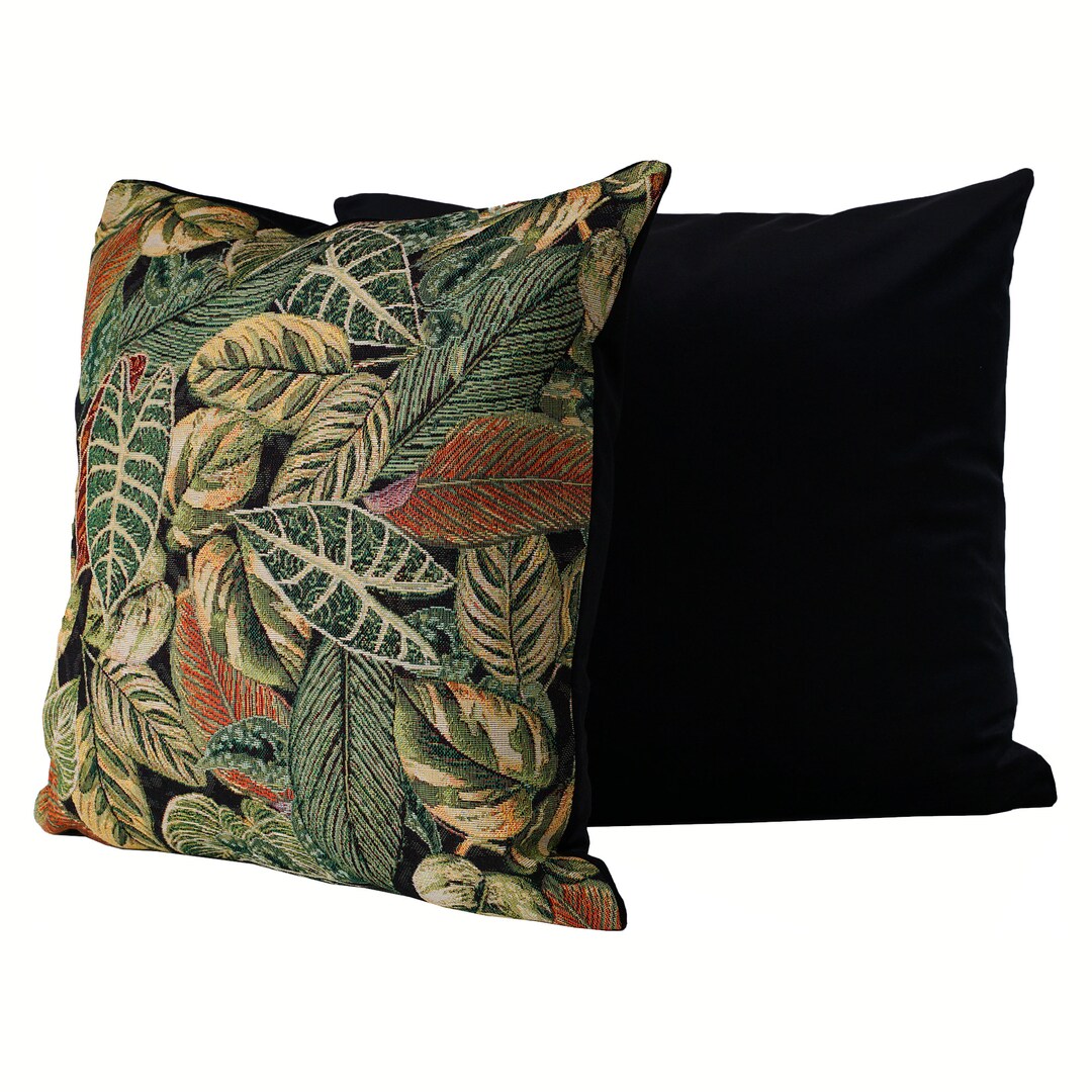 Green Floral Cushion Cover 45x45cm, Black Velvet Pillow 18x18, Green Plant Pillows Ic Pattern