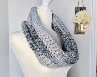 Wool Cowl Scarf, Chunky Knit Scarf For Women, Handmade Crochet Winter Accessories, Infinity Cowl Wool Blend