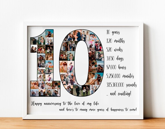 10 Year Anniversary Gift for Husband, 10 Year Anniversary Collage