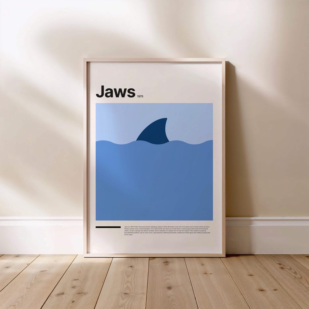 Jaws Minimal Illustrated Movie Poster Print Poster Gift Pop Culture