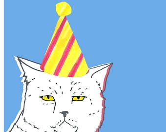 white Cat birthday card