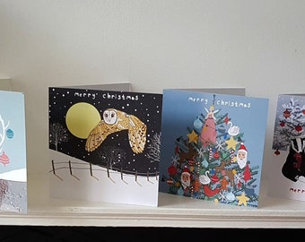 Pack of 4 illustrated Christmas cards