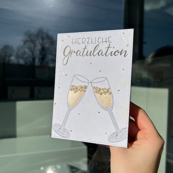 Grusskarte "Herzliche Gratulation" / handgemachte Grusskarte / Gratulation / Glückwunschkarte / Hochzeitskarte / Verlobung