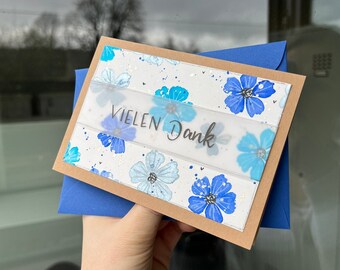 Grusskarte &quot;Vielen Dank&quot; / handgemachte Grusskarte / Dankeskarte / Glückwunschkarte / Blumenkarte