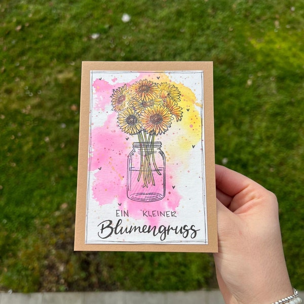 Grusskarte "kleiner Blumengruss" / handgemachte Grusskarte / Klappkarte C6 / Frühlingskarte / Blumenkarte