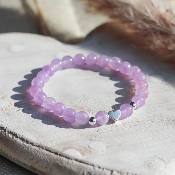 Amethyst Armband / mit silbernem Herz / Edelstein Armband / Geschenk für sie