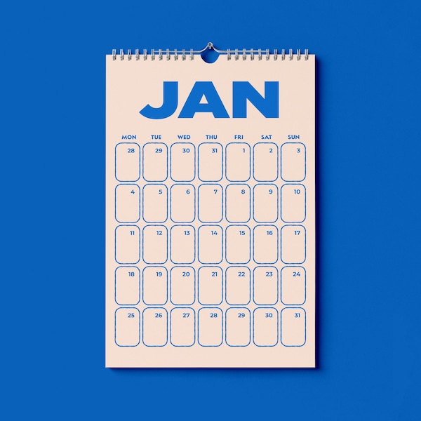 2027 Retro Blue Wall Calendar - A3