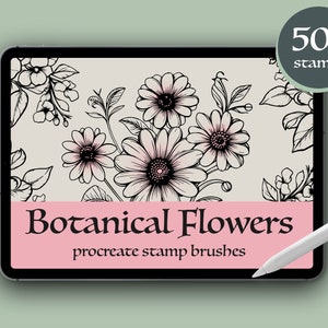 Procreate flower stamps, Botanical Flower Procreate Stamp Brushes, Floral stamps for procreate