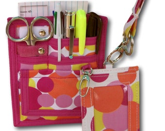 Distinctive 9 Piece Coordinating Nurse Lab Coat Pocket Organizer Kit has Polka Dots Pattern- Perfect Gift For Nurses, Students and Med Pros!