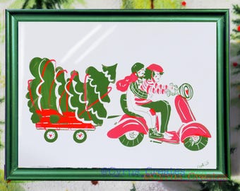Sapphic Christmas Wall Print Vintage Vespa LGBTQ Art