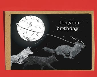 Wolfpack Wolf Moon Happy Birthday Card
