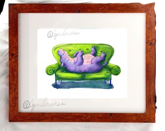 Hippo Print Artist Illustrated Wall Art of House Hippo Nursery Kids Room Decoration