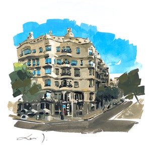 La Pedrera- Casa Milà | Barcelona Painting, Original Painting, Illustration, Drawing, Gouache
