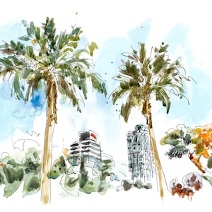 Barcelona- Villa Olímpica | Barcelona Painting, Original Painting, Illustration, Drawing, Watercolor