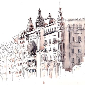 Teatro Coliseum | Barcelona schilderij, origineel schilderij, illustratie, tekening, aquarel