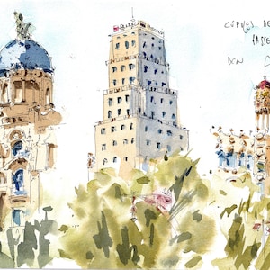 Cúpulas del Paseo de Gracia | Barcelona Painting, Original Painting, Illustration, Drawing, Watercolor