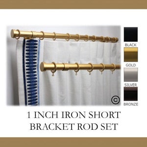 Juego de varillas de cortina redondas de hierro de 1 pulgada (incluye varilla, soportes cortos para montaje en techo, anillas y tapas de extremo). Envío gratuito.