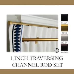 Traversing Channel Track 1 Inch Round Drapery Rod Set- Includes Curtain Rod, Channel Brackets, Glides, End Caps- Free Shipping