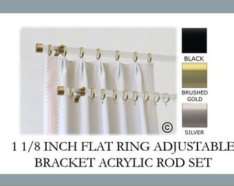 Acrylic 1 1/8 Inch Round Drapery Rod Set- Includes Acrylic Curtain Rod, Adjustable Brackets, Flat Rings, and End Caps - Free Shipping