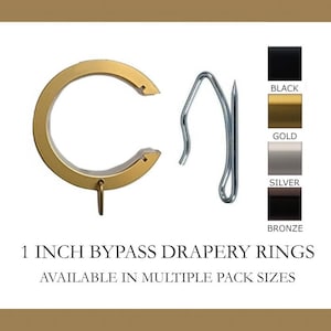 For 1 Inch Diameter Rod - Bypass/Carryover Curtain Rings with Eyelet for Easy Movement - Only Works with our Hardware -Available in 4 Colors