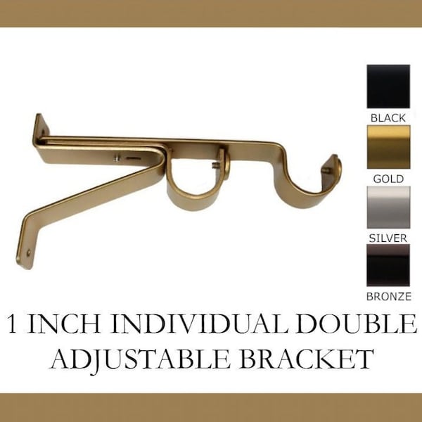 1 Inch Diameter -  Double Adjustable Wall Bracket - Available in Gold, Silver, Black and Bronze Finish - IF&D Fabrics and Drapes