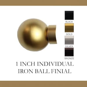 For 1 Inch Diameter Rods -  Iron Ball Finial - Individual Unit - Available in Gold, Silver, Black and Bronze Finish