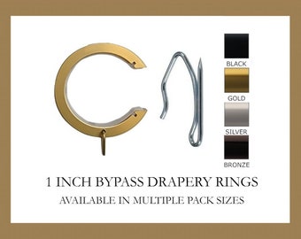 For 1 Inch Diameter Rod - Bypass/Carryover Curtain Rings with Eyelet for Easy Movement - Only Works with our Hardware -Available in 4 Colors