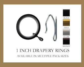 For 1 Inch Diameter Rod - Drapery Rings with Eyelet and Plastic Insert - Available in Gold, Silver, Bronze, and Black Finish