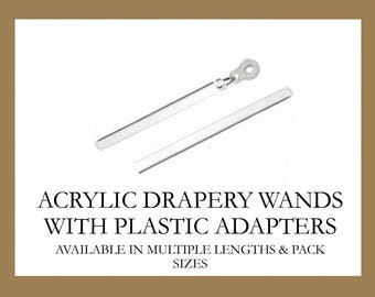 Clear Acrylic Drapery Pull Wand with Plastic Adapters- Available in Multiple Lengths and Pack Sizes- For Easy Movement of Window Treatments