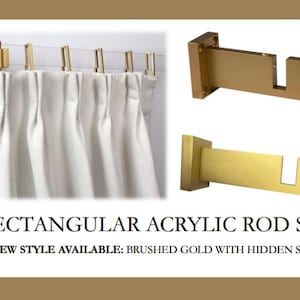 Acrylic Lucite Rectangular Curtain Rod Set- Gold - Includes Drapery Curtain Rod, Brackets, Rings, and End Caps - New Style Now Available