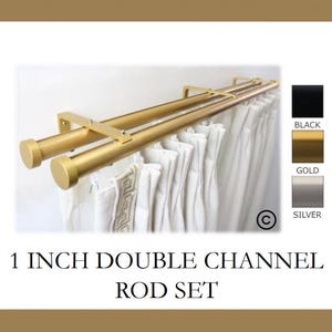 Double Channel Track 1 Inch Round Drapery Rod Set - Includes Curtain Rods, Double Channel Brackets, Glides, End Caps