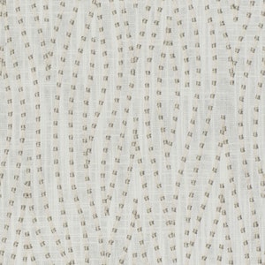 May include: White fabric with a subtle pattern of small, brown, embroidered dots forming curved lines.