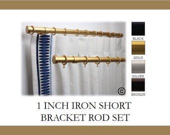 Iron 1 Inch Round Drapery Rod Set - Includes Curtain Rod, Short Enclosed/Ceiling Mount Brackets, Rings, and End Caps- Free Shipping