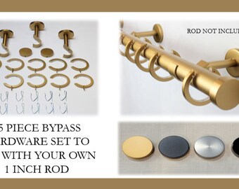 1 Inch Diameter -Bypass/Carryover Curtain Hardware 15 Piece Set - Use With Clear Acrylic or Iron Rod- Gold, Silver, Black, or Bronze Finish