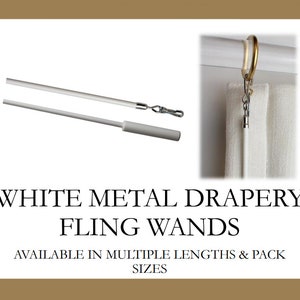 White Metal Fling Drapery Pull Wand - Available in Multiple Lengths and Sizes - For Easy Movement of Curtain Window Treatments