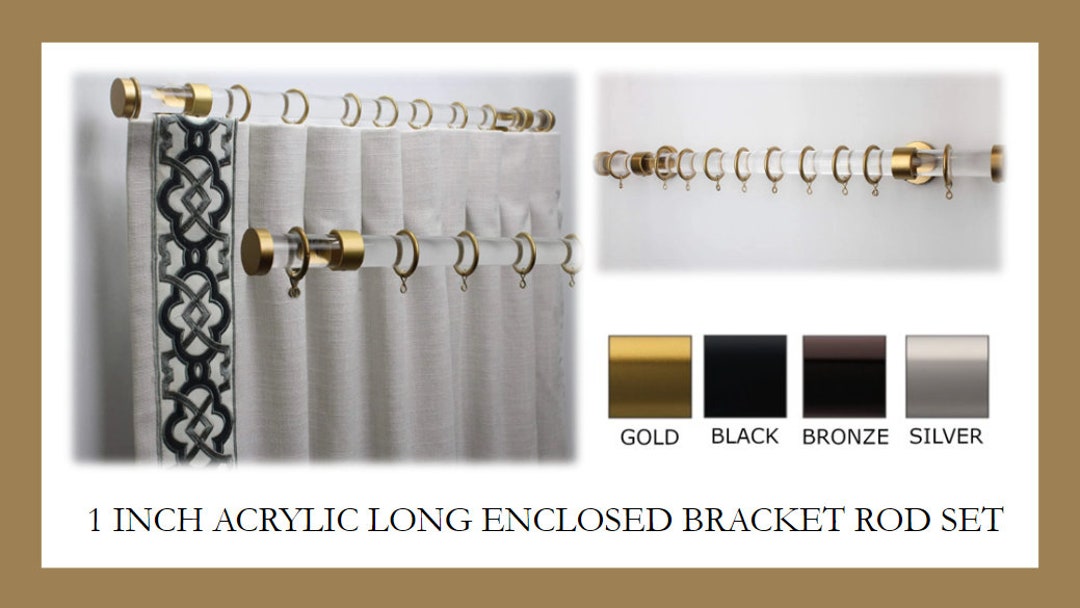 Acrylic Lucite Rectangular Curtain Rod Set- Gold - Includes
