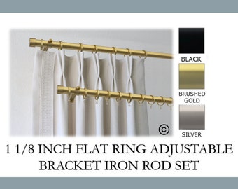 Iron 1 1/8 Inch Round Drapery Rod Set- Includes Curtain Rod, Adjustable Brackets, Flat Rings, and End Caps - Free Shipping