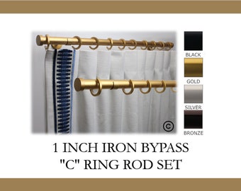 Iron 1 Inch Round Drapery Rod Set - Includes Curtain Rod, Bypass Brackets, Bypass Rings, and End Caps - Free  Shipping