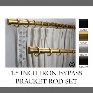 Iron 1.5 inch Round Drapery Rod Set - Includes Curtain Rod, Bypass Brackets, Bypass Rings, and End caps - Free Shipping