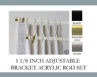 Acrylic 1 1/8 Inch Round Drapery Rod Set- Includes Acrylic Curtain Rod, Adjustable Brackets, Rings, and End Caps - Free Shipping