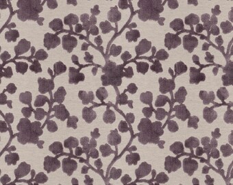 May include: A seamless pattern featuring a repeating design of purple floral branches on a light beige background.