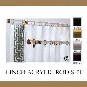 Acrylic Lucite 1 Inch Round Drapery Rod Set - With Custom Cut Curtain Rod, Adjustable Projection Brackets, Rings, and EndCaps -Free Shipping